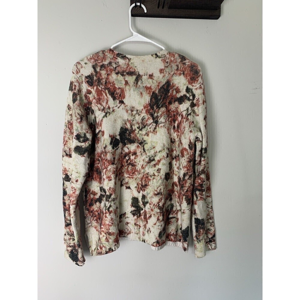 J.Jill Red Floral Cream Cardigan Sweater Womens Size M - Picture 2 of 6